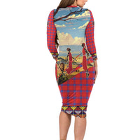 Kenya Adumu Dance Long Sleeve Bodycon Dress Maasai Shuka Pattern - Kenyan Safari
