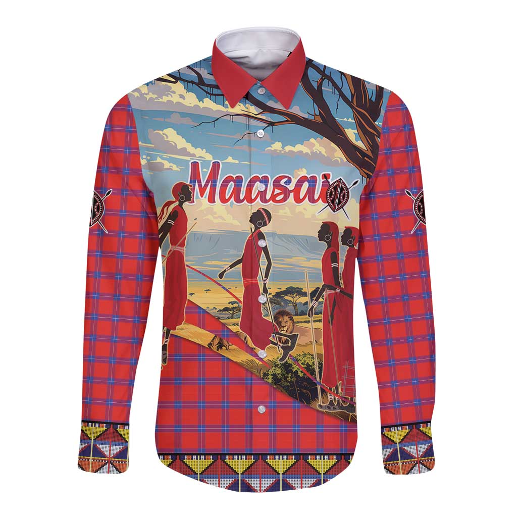 Kenya Adumu Dance Long Sleeve Button Shirt Maasai Shuka Pattern - Kenyan Safari