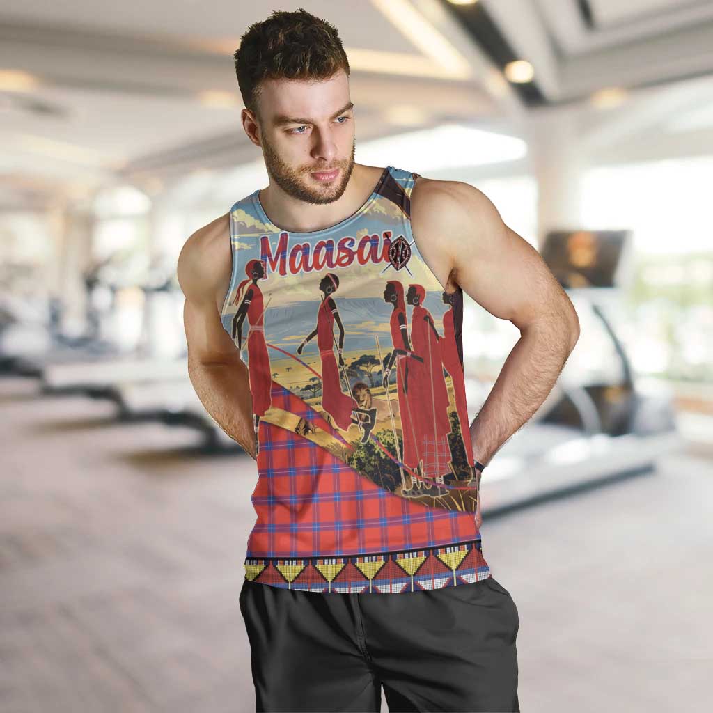 Kenya Adumu Dance Men Tank Top Maasai Shuka Pattern - Kenyan Safari