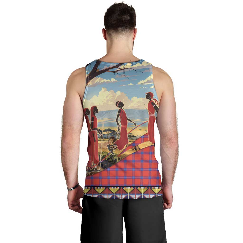 Kenya Adumu Dance Men Tank Top Maasai Shuka Pattern - Kenyan Safari