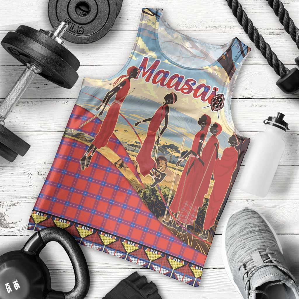 Kenya Adumu Dance Men Tank Top Maasai Shuka Pattern - Kenyan Safari