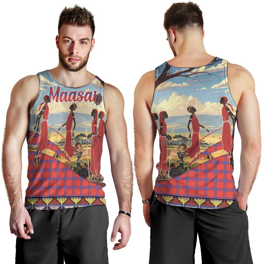 Kenya Adumu Dance Men Tank Top Maasai Shuka Pattern - Kenyan Safari