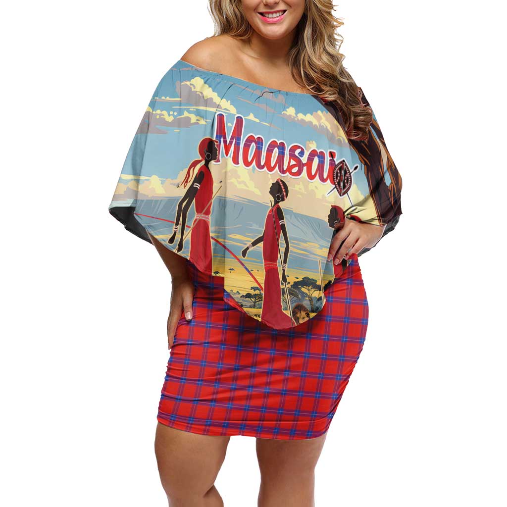 Kenya Adumu Dance Off Shoulder Short Dress Maasai Shuka Pattern - Kenyan Safari