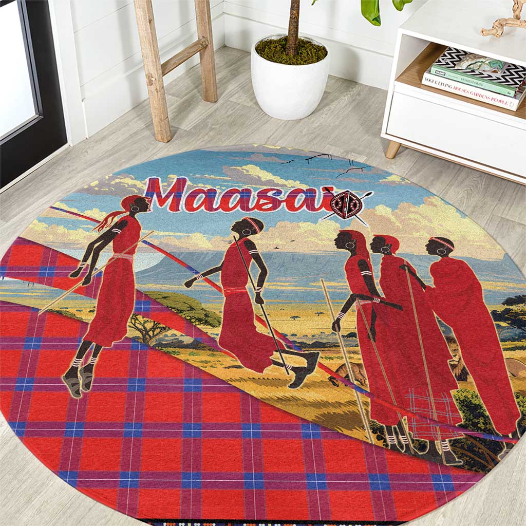 Kenya Adumu Dance Round Carpet Maasai Shuka Pattern - Kenyan Safari