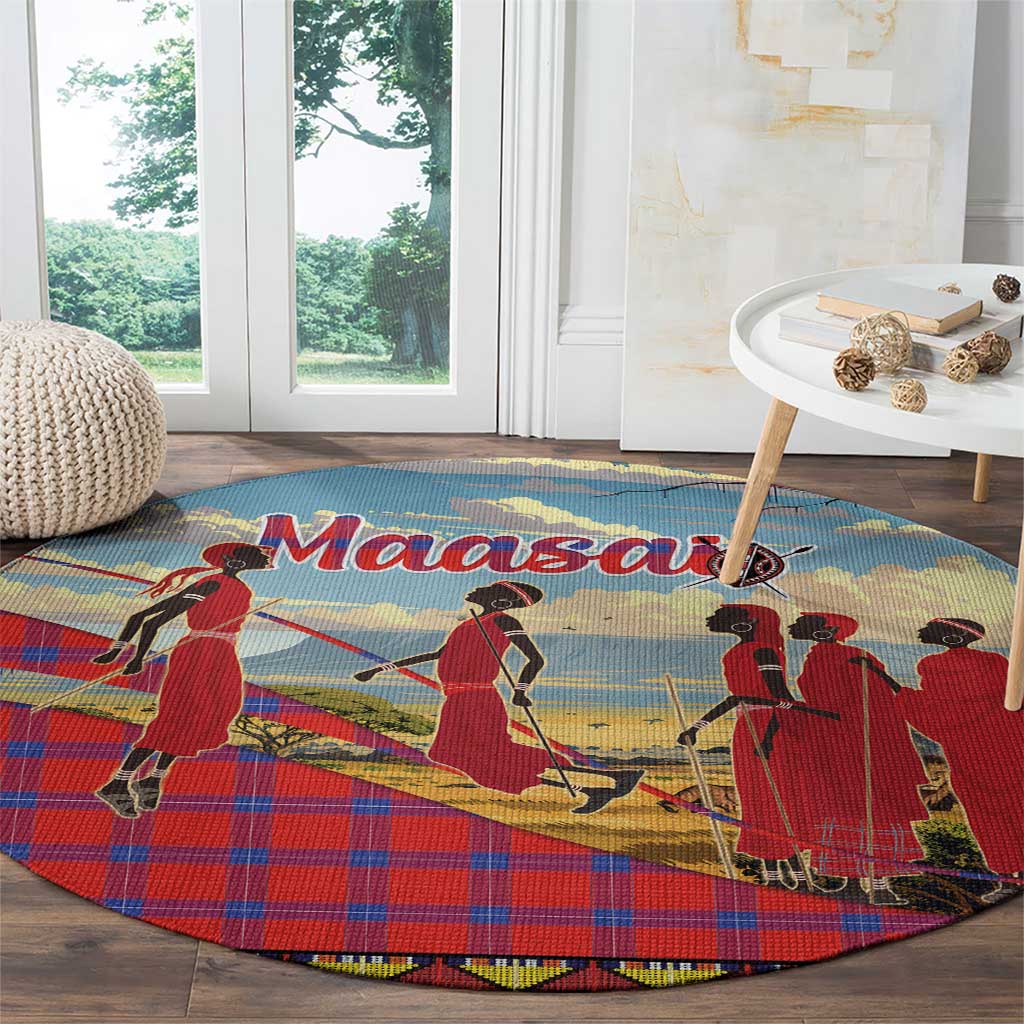 Kenya Adumu Dance Round Carpet Maasai Shuka Pattern - Kenyan Safari