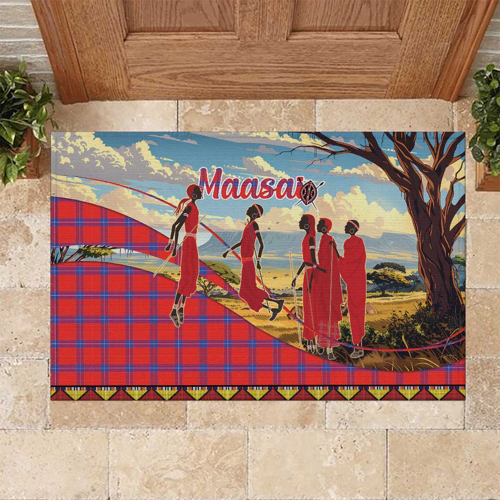 Kenya Adumu Dance Rubber Doormat Maasai Shuka Pattern - Kenyan Safari