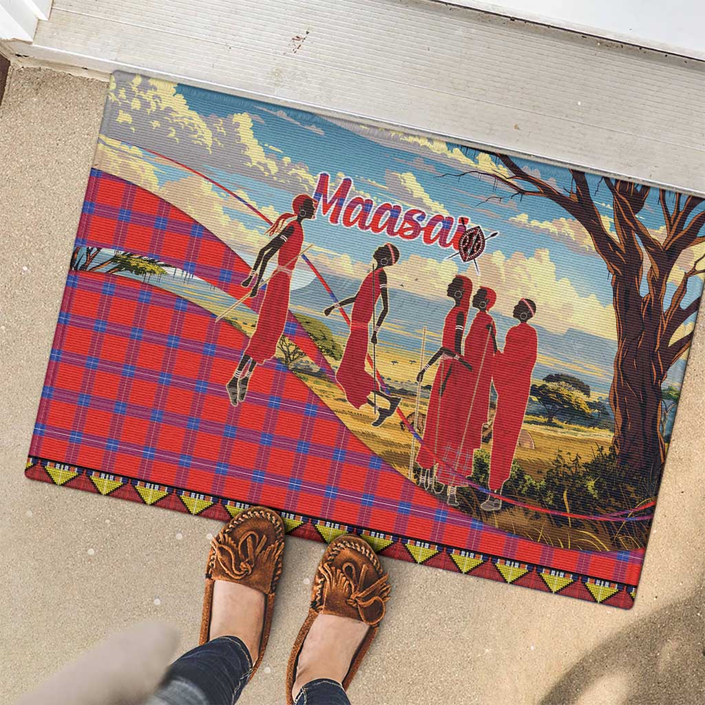 Kenya Adumu Dance Rubber Doormat Maasai Shuka Pattern - Kenyan Safari