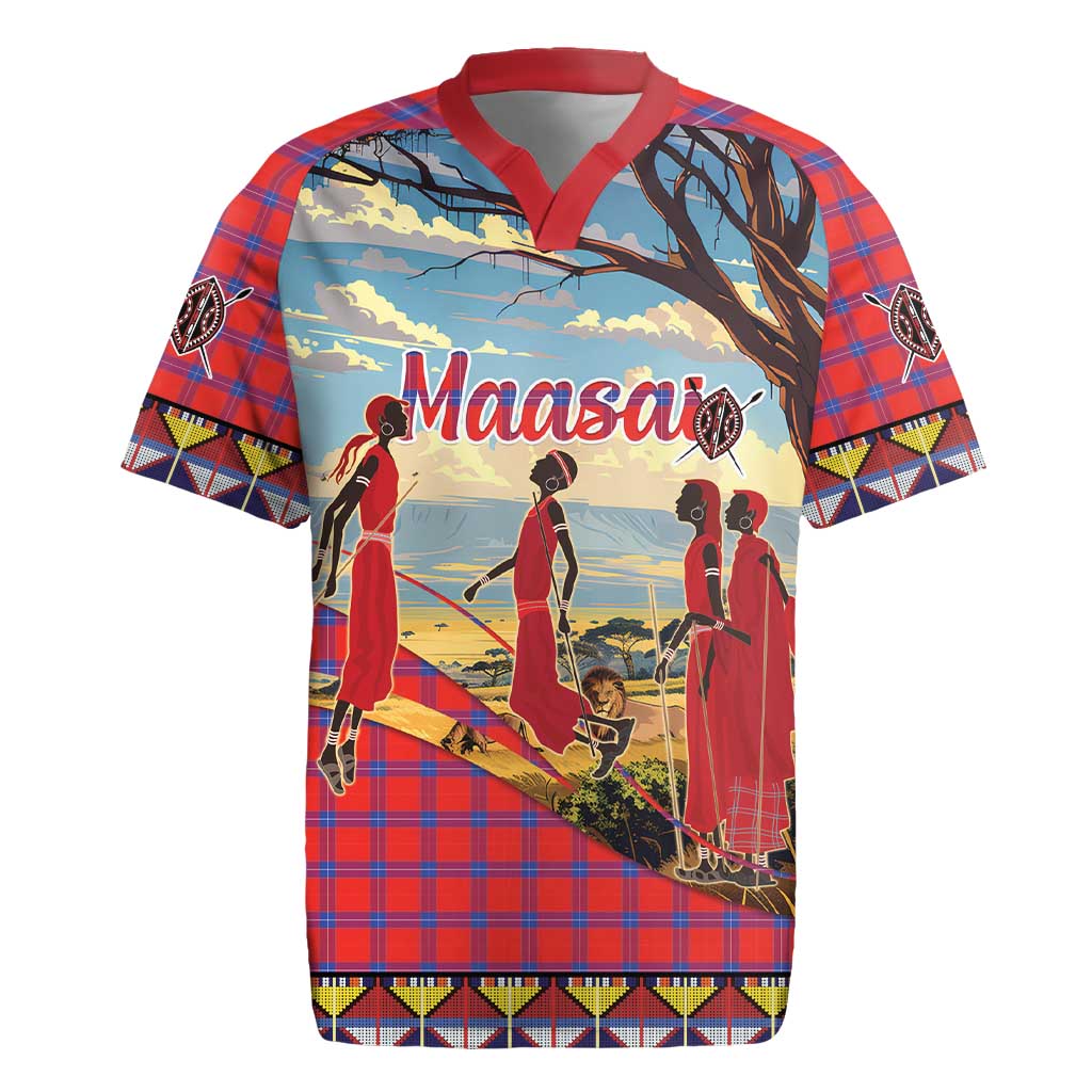 Kenya Adumu Dance Rugby Jersey Maasai Shuka Pattern - Kenyan Safari