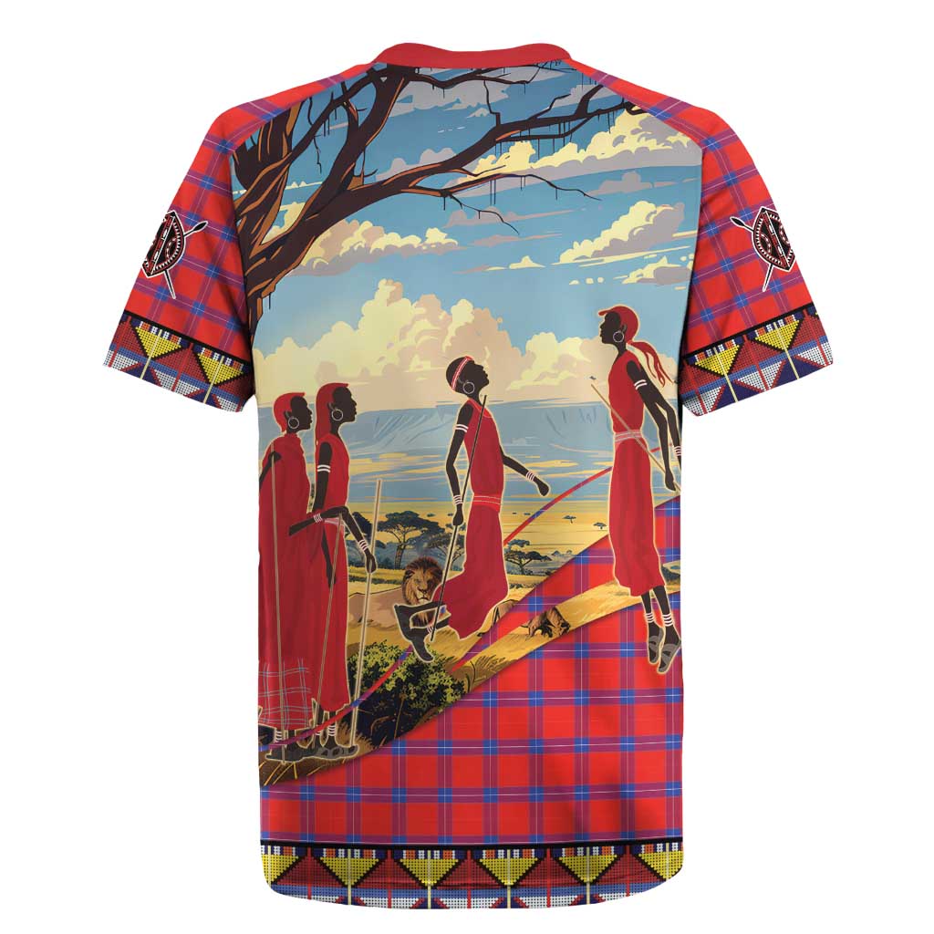 Kenya Adumu Dance Rugby Jersey Maasai Shuka Pattern - Kenyan Safari
