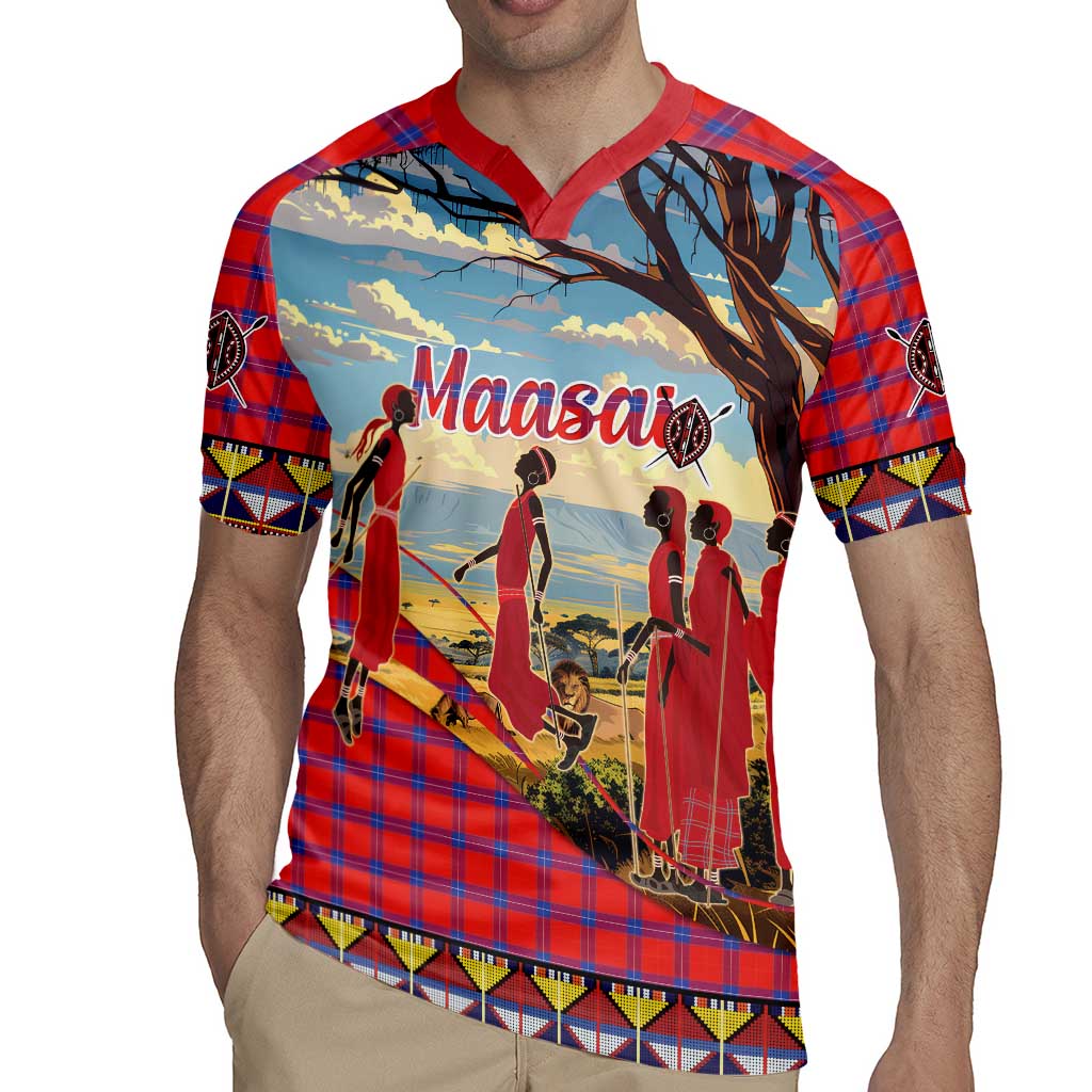 Kenya Adumu Dance Rugby Jersey Maasai Shuka Pattern - Kenyan Safari