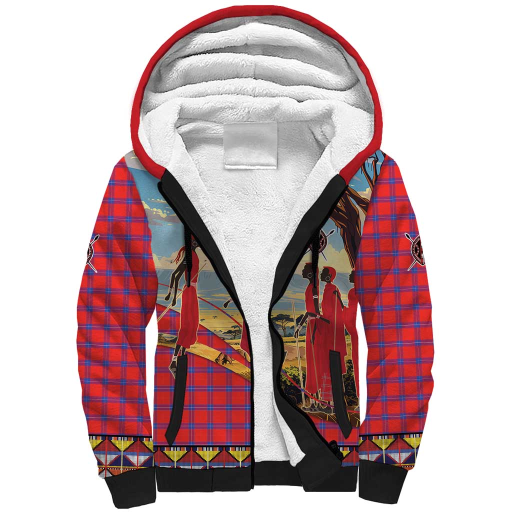 Kenya Adumu Dance Sherpa Hoodie Maasai Shuka Pattern - Kenyan Safari