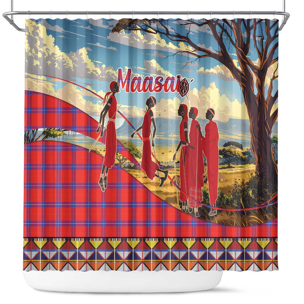 Kenya Adumu Dance Shower Curtain Maasai Shuka Pattern - Kenyan Safari
