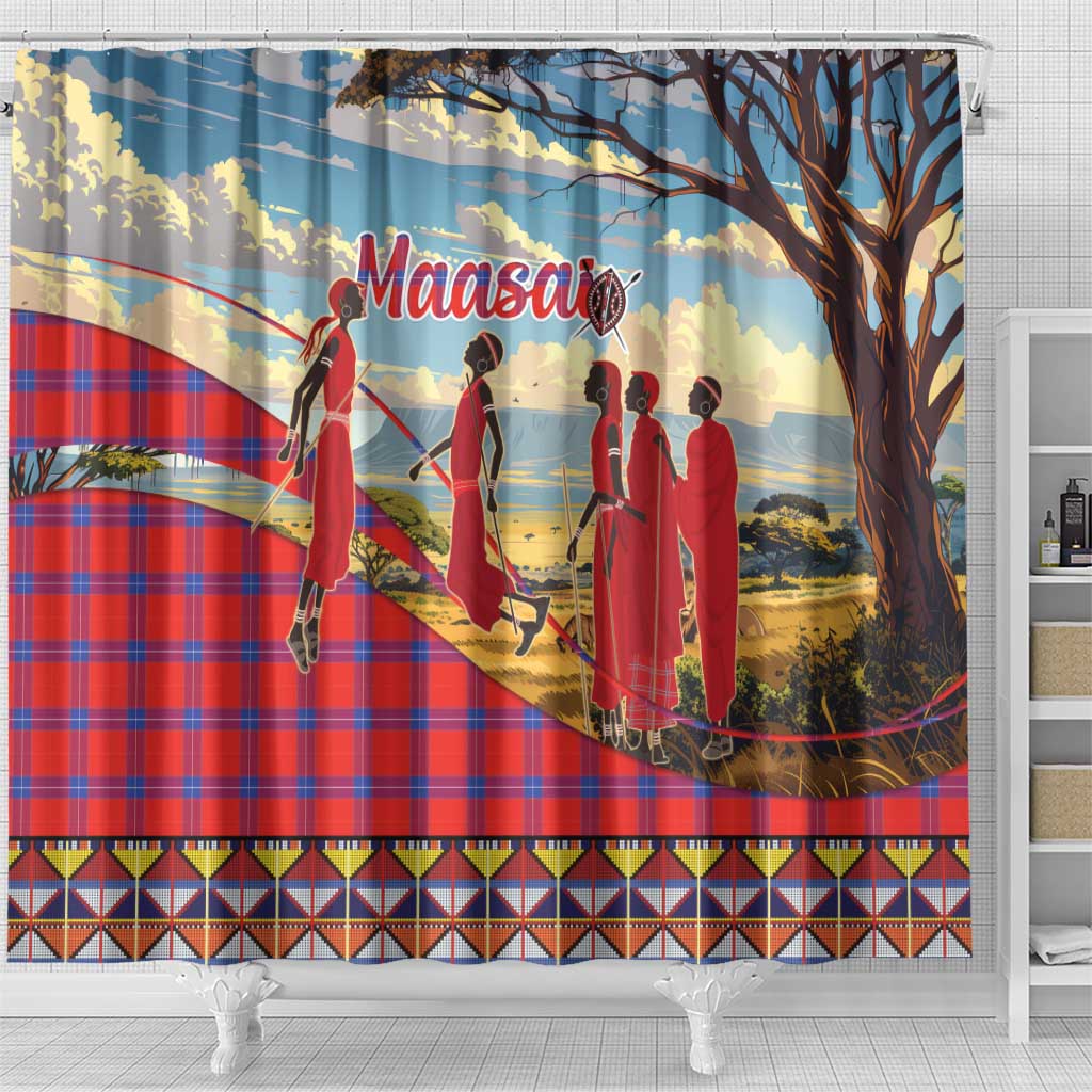 Kenya Adumu Dance Shower Curtain Maasai Shuka Pattern - Kenyan Safari