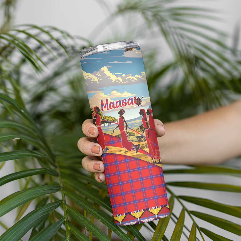 Kenya Adumu Dance Skinny Tumbler Maasai Shuka Pattern - Kenyan Safari