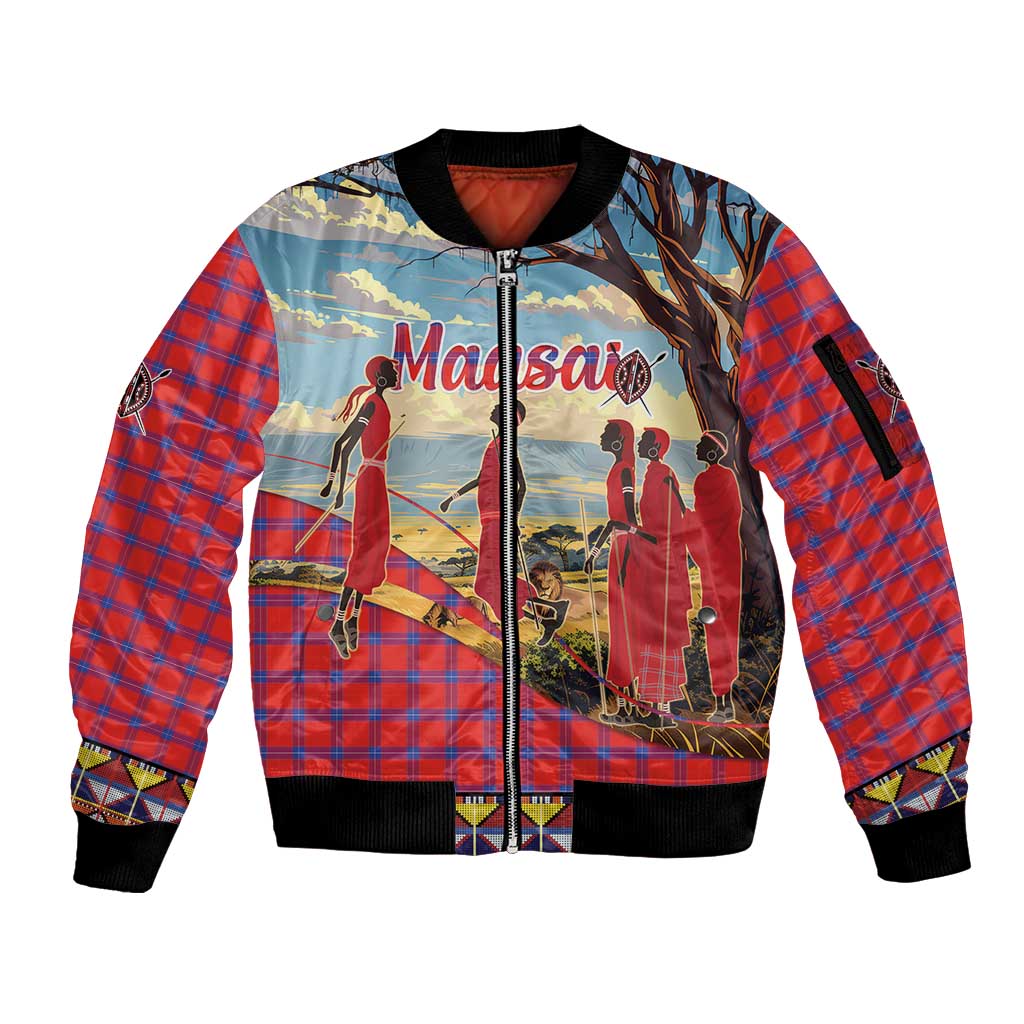 Kenya Adumu Dance Sleeve Zip Bomber Jacket Maasai Shuka Pattern - Kenyan Safari