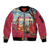 Kenya Adumu Dance Sleeve Zip Bomber Jacket Maasai Shuka Pattern - Kenyan Safari