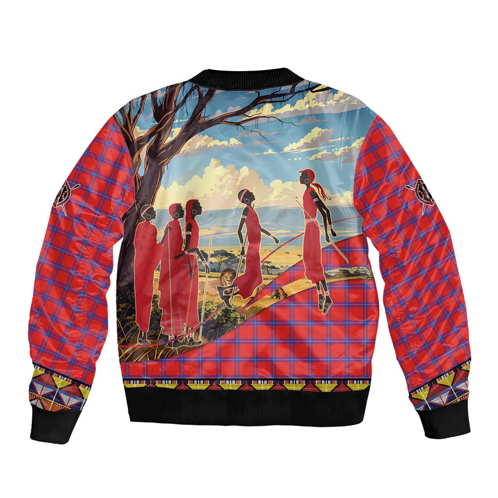 Kenya Adumu Dance Sleeve Zip Bomber Jacket Maasai Shuka Pattern - Kenyan Safari