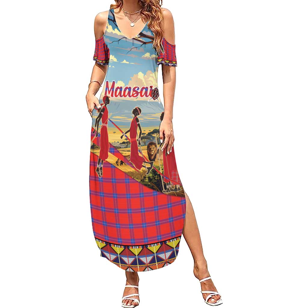 Kenya Adumu Dance Summer Maxi Dress Maasai Shuka Pattern - Kenyan Safari