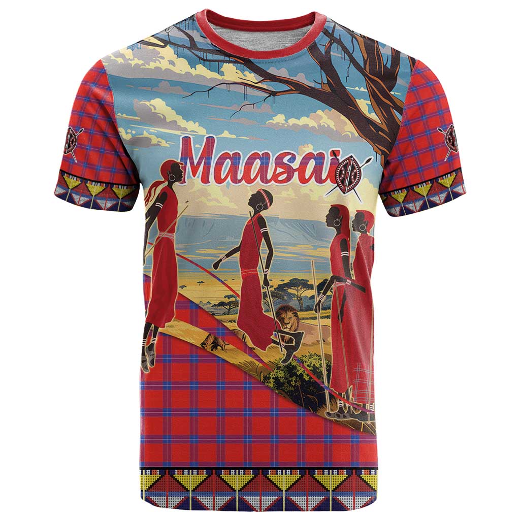 Kenya Adumu Dance T Shirt Maasai Shuka Pattern - Kenyan Safari