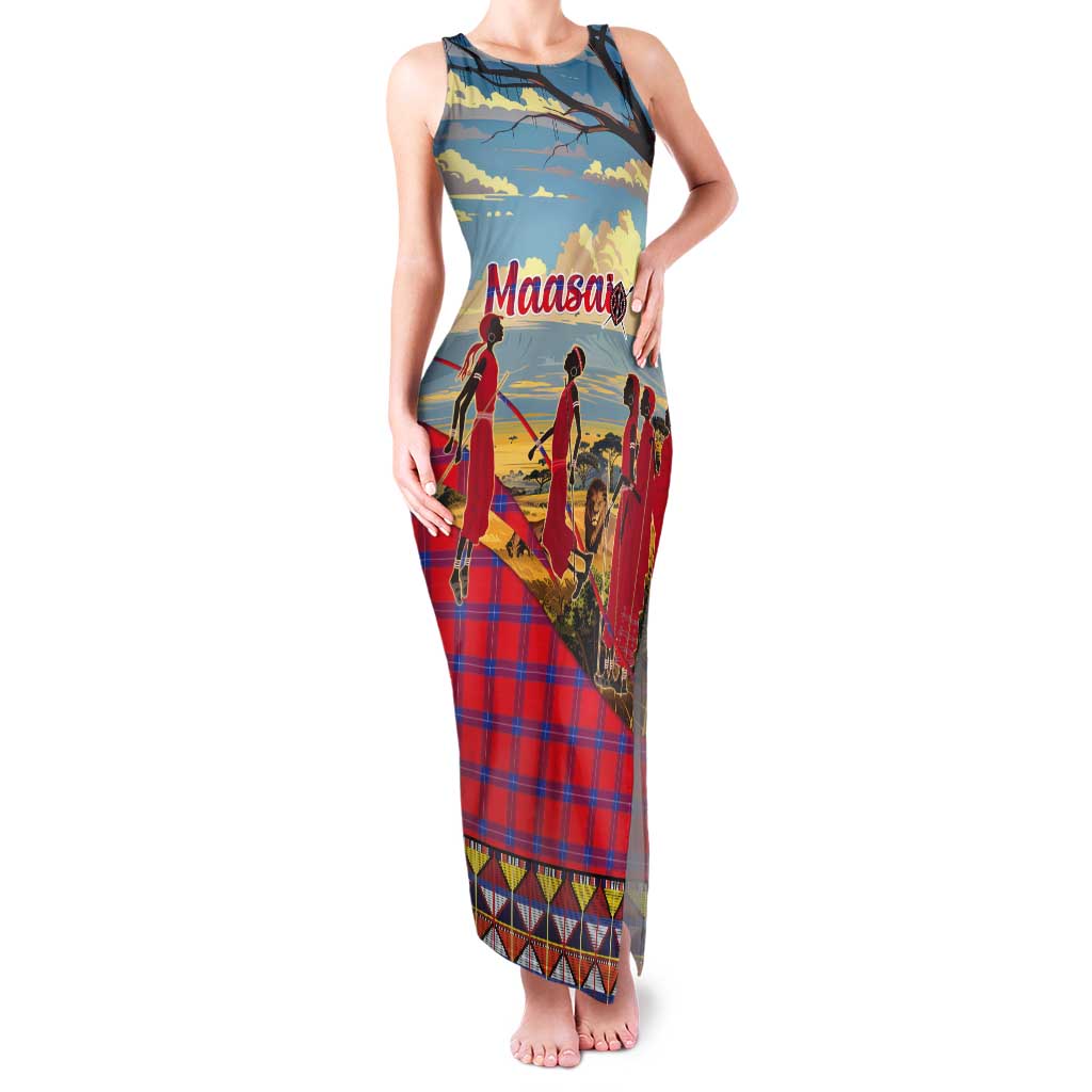 Kenya Adumu Dance Tank Maxi Dress Maasai Shuka Pattern - Kenyan Safari