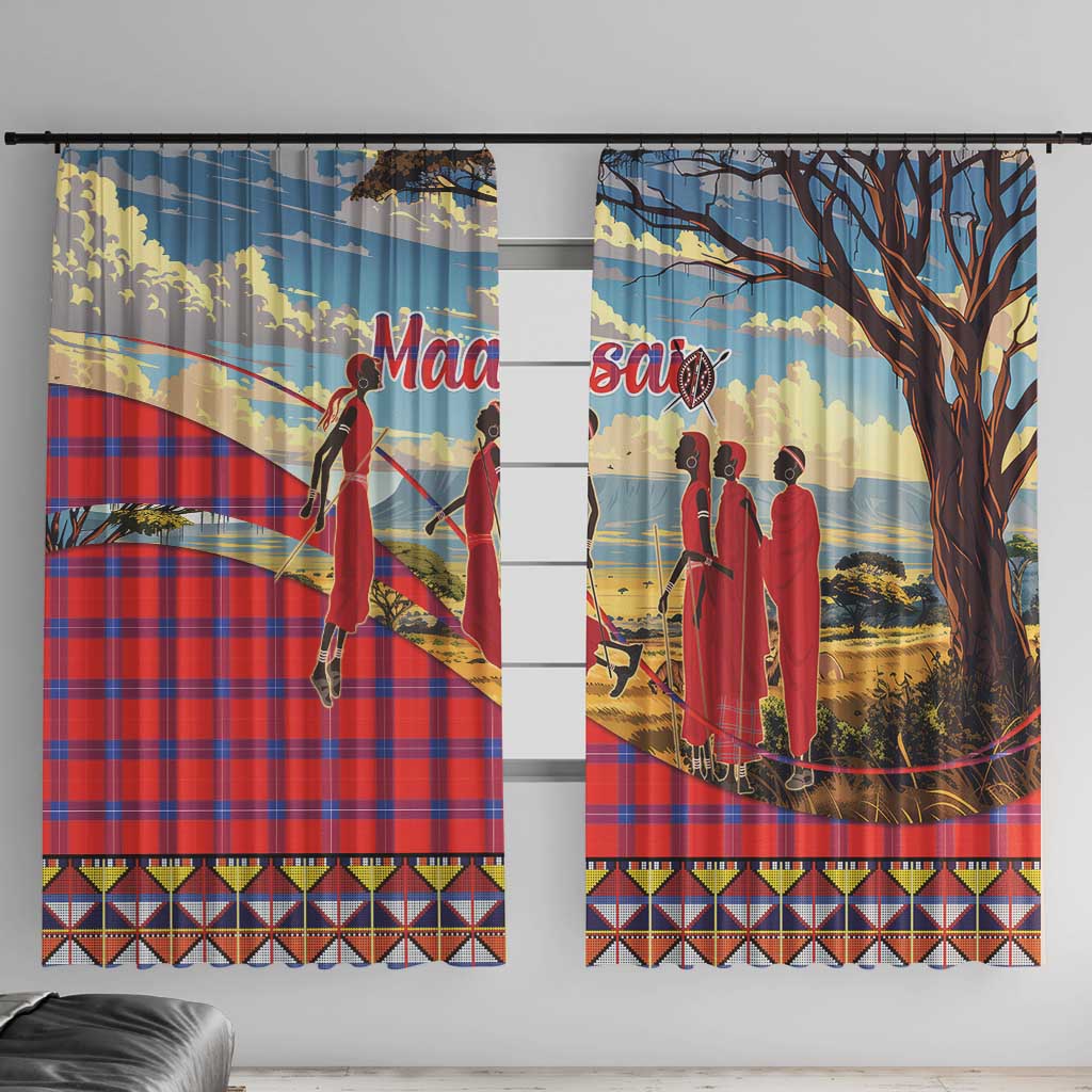 Kenya Adumu Dance Window Curtain Maasai Shuka Pattern - Kenyan Safari