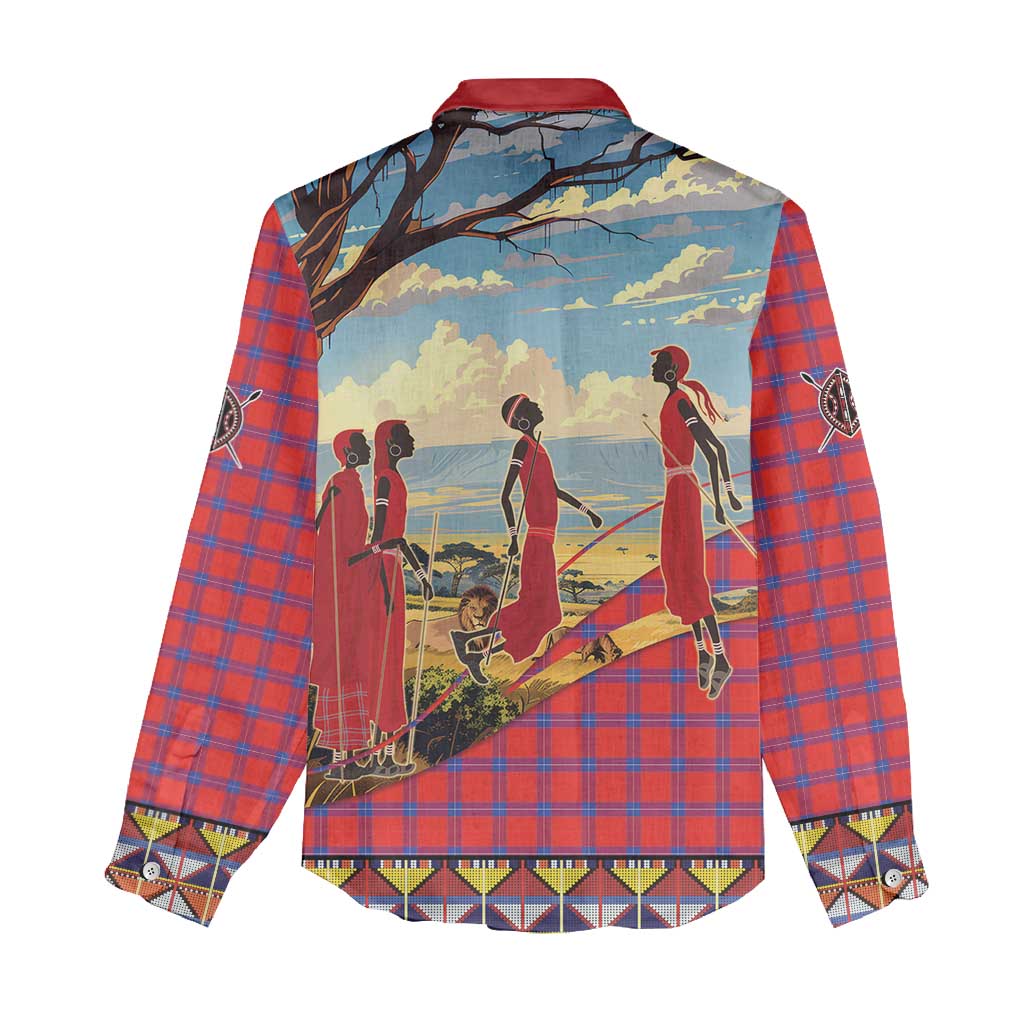 Kenya Adumu Dance Women Casual Shirt Maasai Shuka Pattern - Kenyan Safari