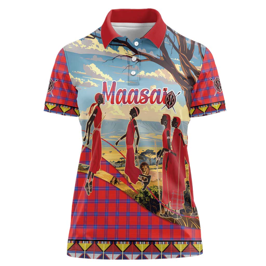 Kenya Adumu Dance Women Polo Shirt Maasai Shuka Pattern - Kenyan Safari