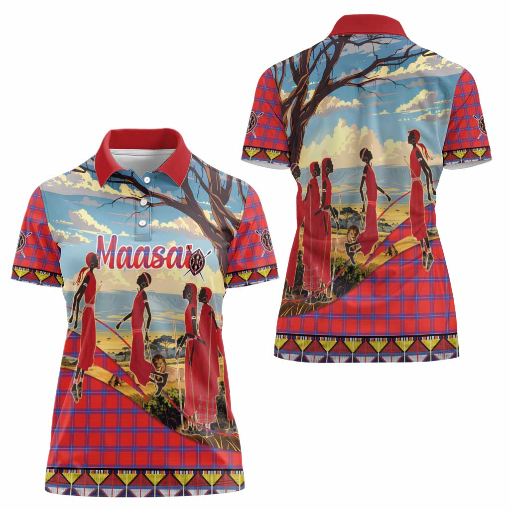 Kenya Adumu Dance Women Polo Shirt Maasai Shuka Pattern - Kenyan Safari