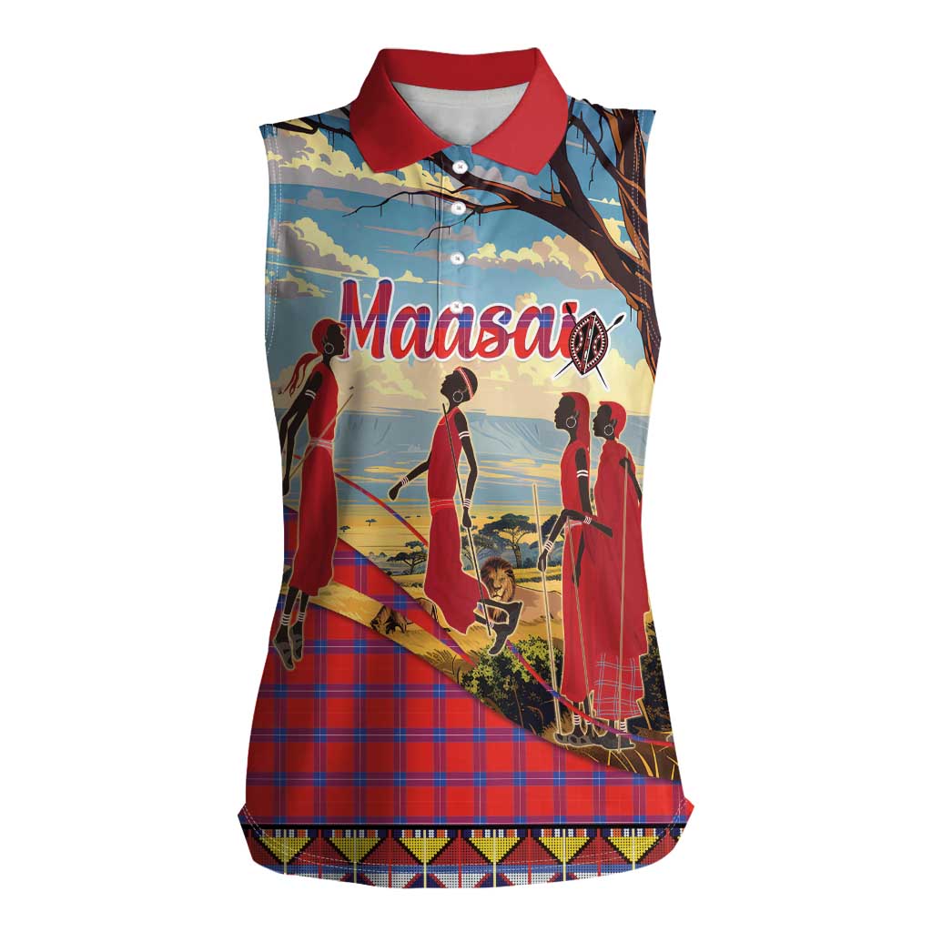 Kenya Adumu Dance Women Sleeveless Polo Shirt Maasai Shuka Pattern - Kenyan Safari