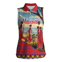 Kenya Adumu Dance Women Sleeveless Polo Shirt Maasai Shuka Pattern - Kenyan Safari