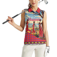 Kenya Adumu Dance Women Sleeveless Polo Shirt Maasai Shuka Pattern - Kenyan Safari