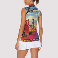 Kenya Adumu Dance Women Sleeveless Polo Shirt Maasai Shuka Pattern - Kenyan Safari