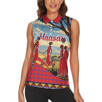 Kenya Adumu Dance Women Sleeveless Polo Shirt Maasai Shuka Pattern - Kenyan Safari
