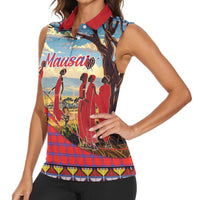 Kenya Adumu Dance Women Sleeveless Polo Shirt Maasai Shuka Pattern - Kenyan Safari