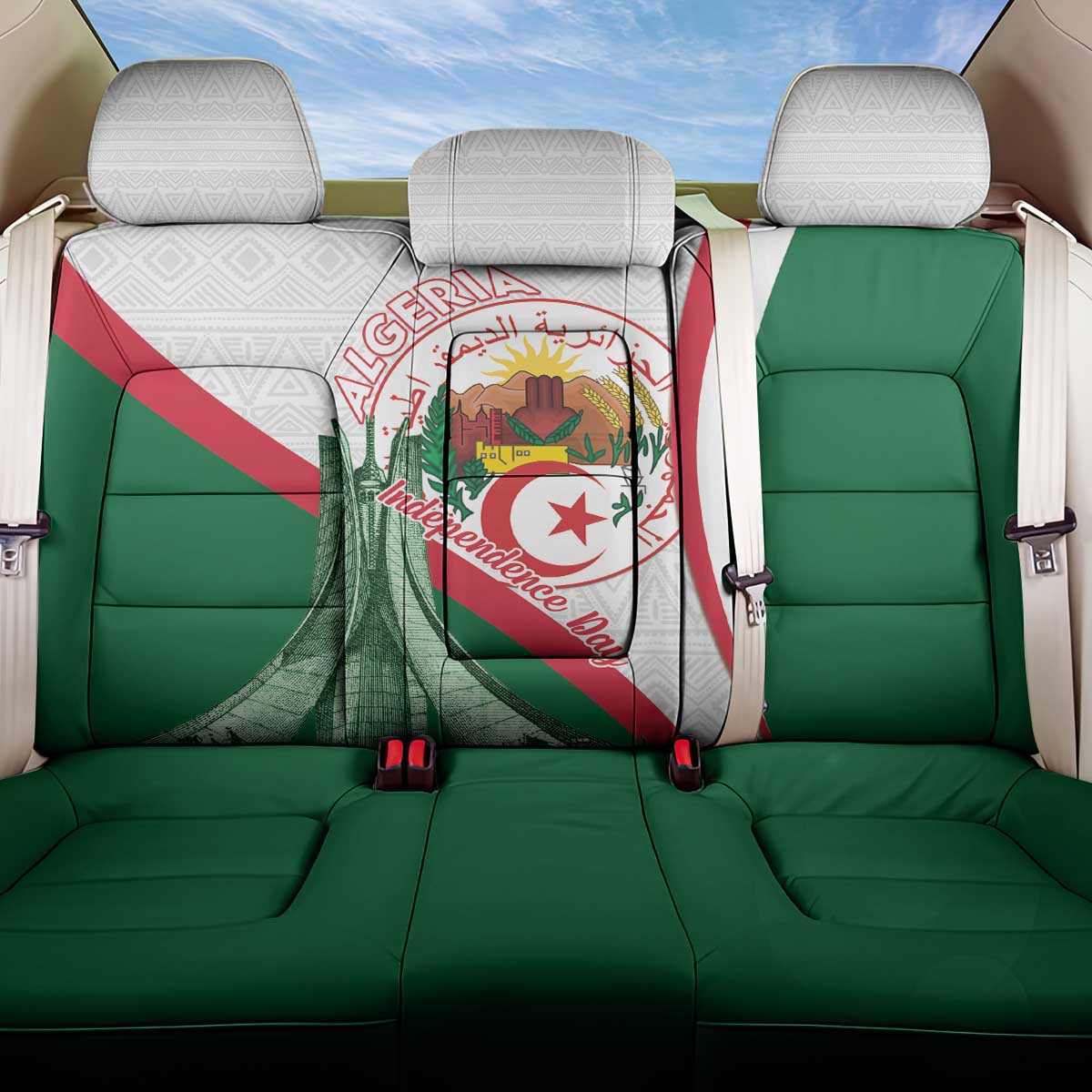 Happy Algeria Independence Day Back Car Seat Cover Maqam Echahid Coat Of Arms
