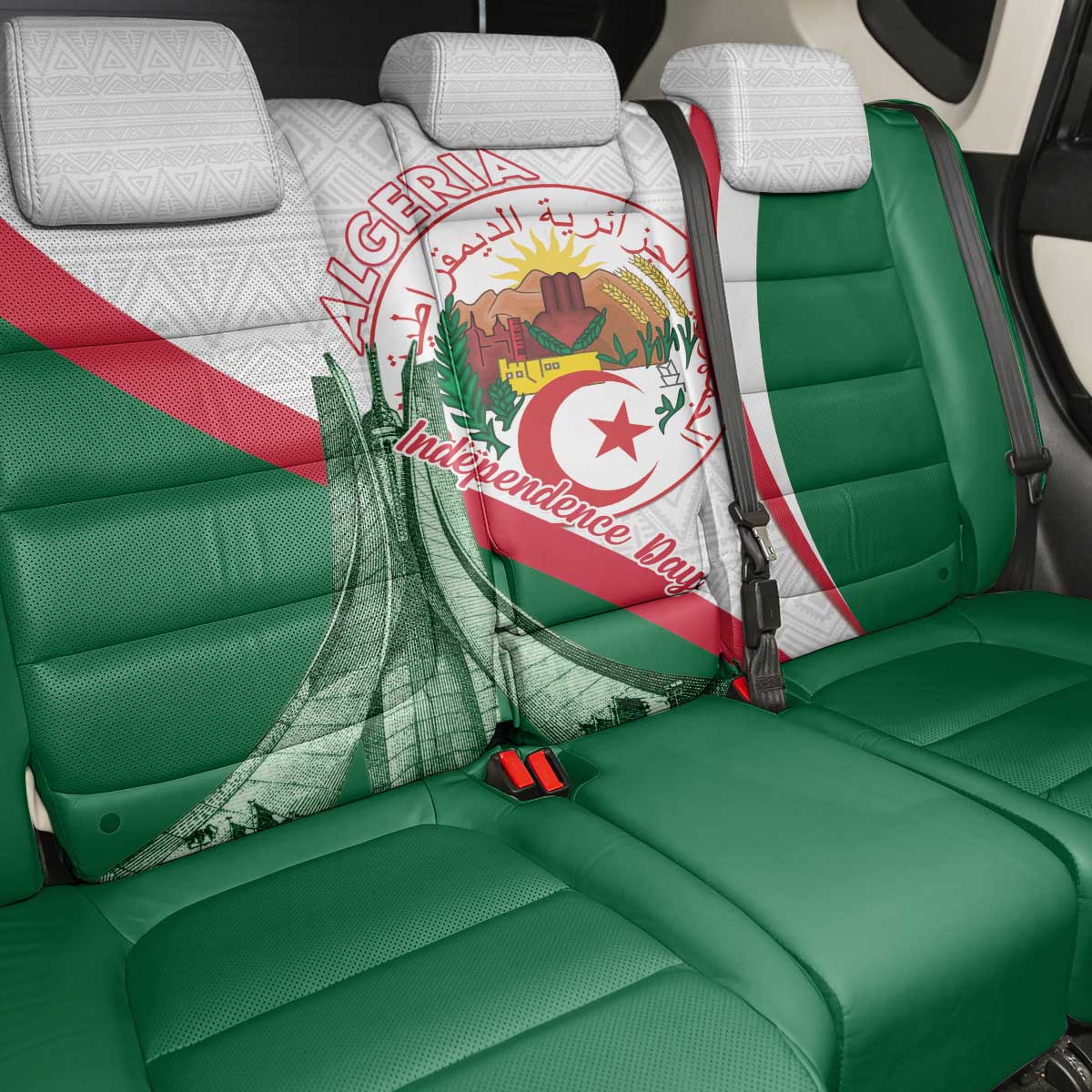 Happy Algeria Independence Day Back Car Seat Cover Maqam Echahid Coat Of Arms