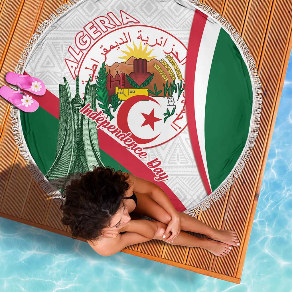 Happy Algeria Independence Day Beach Blanket Maqam Echahid Coat Of Arms