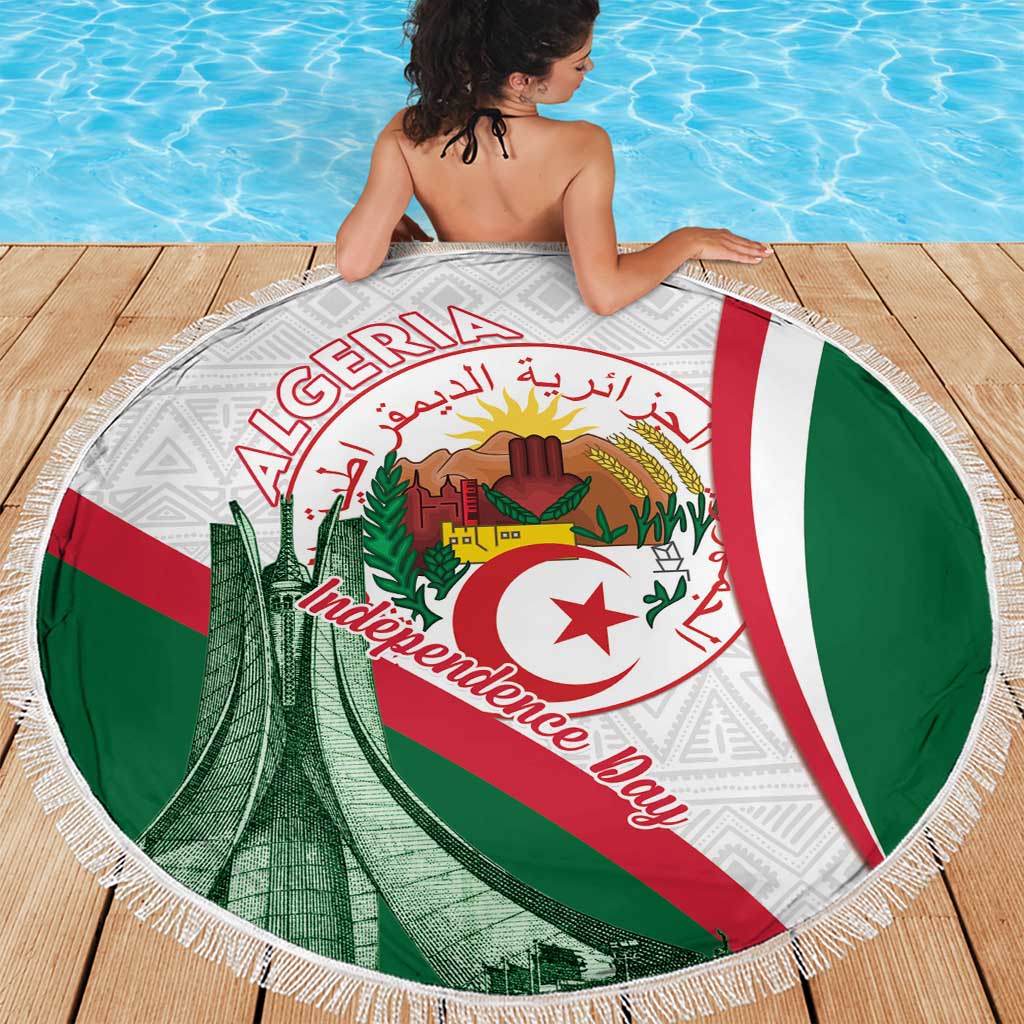 Happy Algeria Independence Day Beach Blanket Maqam Echahid Coat Of Arms