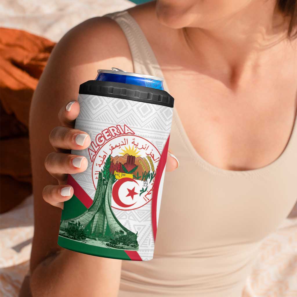 Happy Algeria Independence Day 4 in 1 Can Cooler Tumbler Maqam Echahid Coat Of Arms