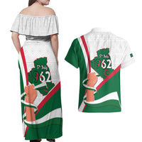 Happy Algeria Independence Day Couples Matching Off Shoulder Maxi Dress and Hawaiian Shirt Maqam Echahid Coat Of Arms