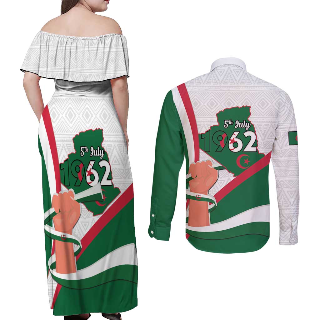 Happy Algeria Independence Day Couples Matching Off Shoulder Maxi Dress and Long Sleeve Button Shirt Maqam Echahid Coat Of Arms