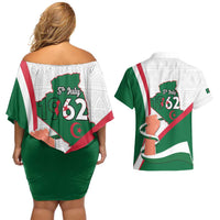 Happy Algeria Independence Day Couples Matching Off Shoulder Short Dress and Hawaiian Shirt Maqam Echahid Coat Of Arms