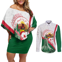 Happy Algeria Independence Day Couples Matching Off Shoulder Short Dress and Long Sleeve Button Shirt Maqam Echahid Coat Of Arms