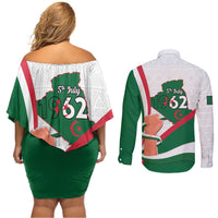 Happy Algeria Independence Day Couples Matching Off Shoulder Short Dress and Long Sleeve Button Shirt Maqam Echahid Coat Of Arms