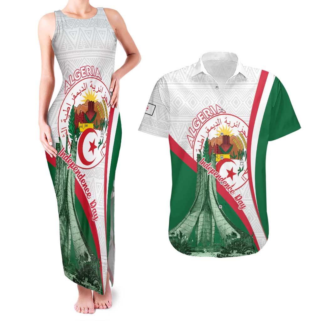 Happy Algeria Independence Day Couples Matching Tank Maxi Dress and Hawaiian Shirt Maqam Echahid Coat Of Arms