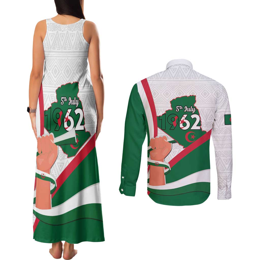 Happy Algeria Independence Day Couples Matching Tank Maxi Dress and Long Sleeve Button Shirt Maqam Echahid Coat Of Arms