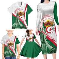 Happy Algeria Independence Day Family Matching Long Sleeve Bodycon Dress and Hawaiian Shirt Maqam Echahid Coat Of Arms