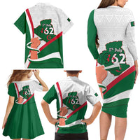 Happy Algeria Independence Day Family Matching Long Sleeve Bodycon Dress and Hawaiian Shirt Maqam Echahid Coat Of Arms