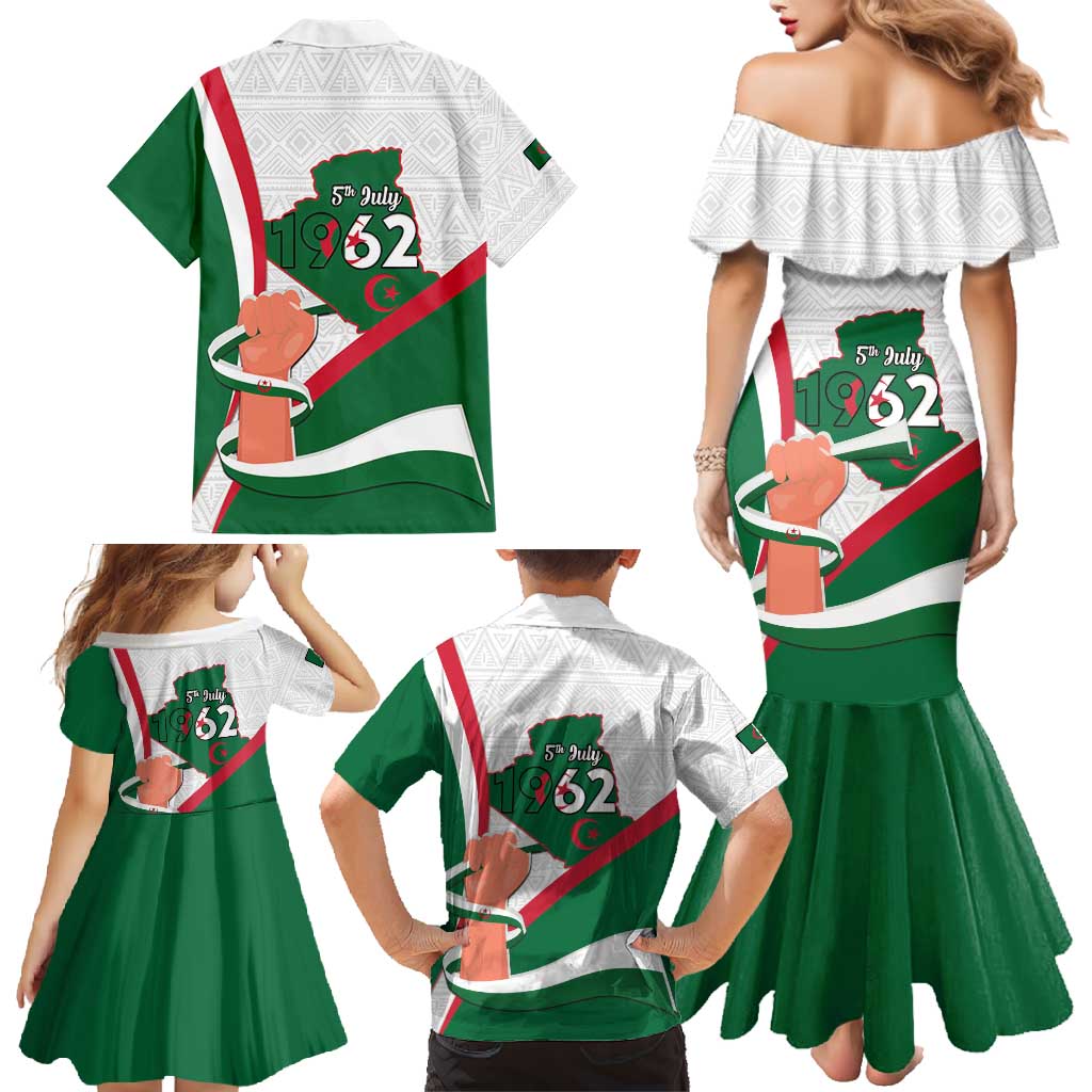 Happy Algeria Independence Day Family Matching Mermaid Dress and Hawaiian Shirt Maqam Echahid Coat Of Arms