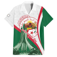 Happy Algeria Independence Day Family Matching Off The Shoulder Long Sleeve Dress and Hawaiian Shirt Maqam Echahid Coat Of Arms